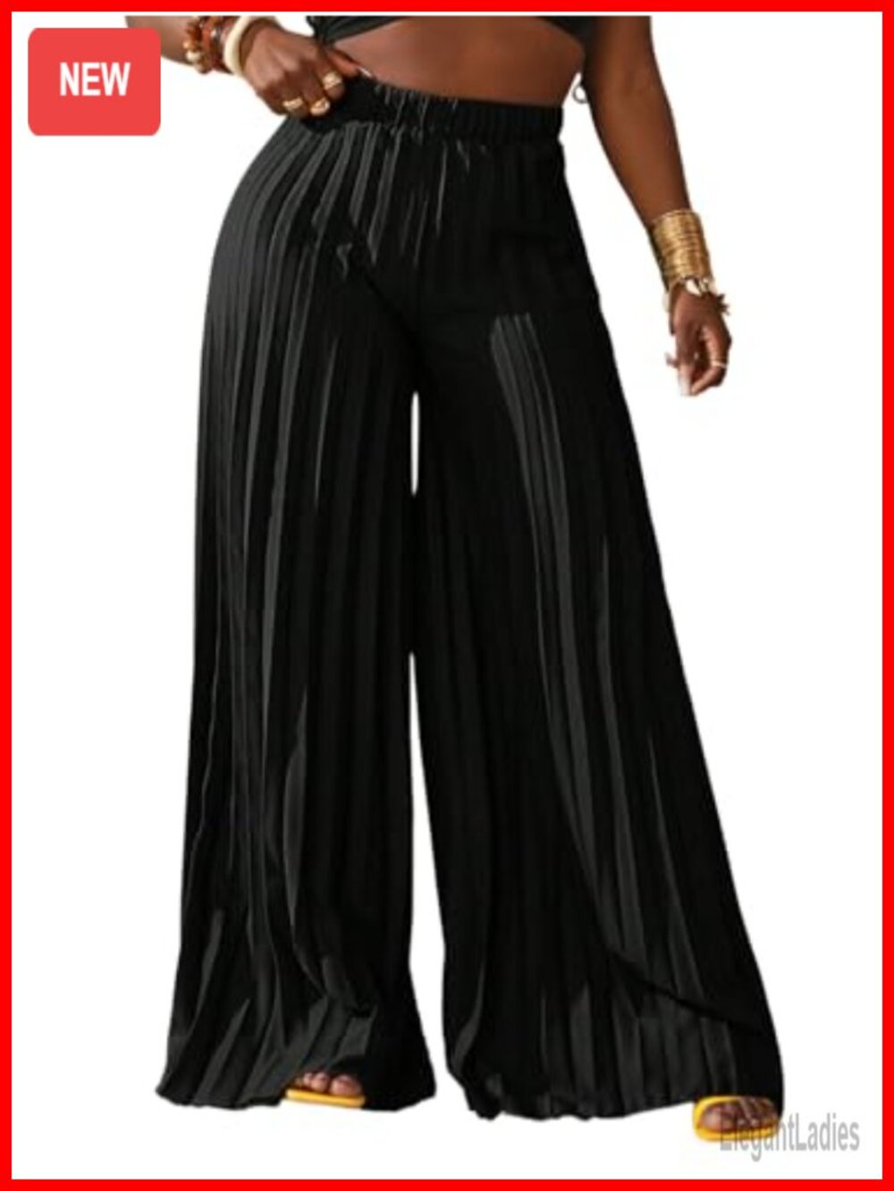 QJQ Women's Pleated High Waisted Wide Leg Palazzo Trousers Dressy Flowy